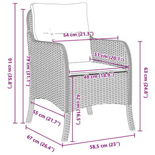 5-teiliger Garten-Ess-Set mit Kissen Braun Poly Rattan