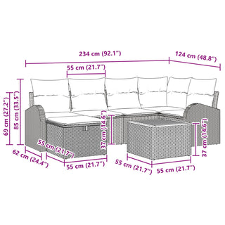 7-teiliges Garten-Sofa-Set mit Kissen Beige Poly-Rattan