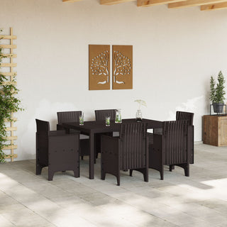 7-teiliges Garten-Dining-Set mit Kissen Braun Poly-Rattan