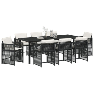 9-teiliges Garten Esszimmer Set mit Kissen in Schwarz aus Poly Rattan