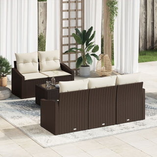 6-teiliges Garten-Sofa-Set mit Kissen Braun Poly-Rattan