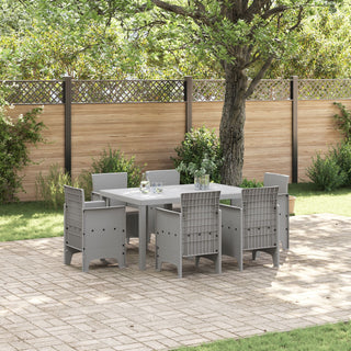 7-teilige Garten-Essgruppe mit Kissen Lichtgrau Poly Rattan