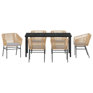 7-teiliges Garten-Ess-Set mit Kissen Braun Poly-Rattan