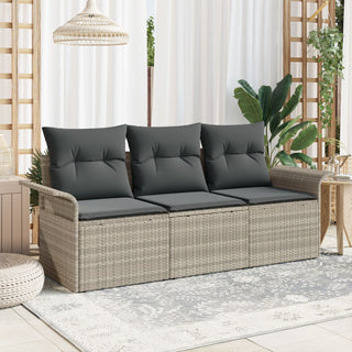 3-teiliges Garten Sofa Set mit Kissen Hellgrau Poly Rattan, vidaXL 2-Sitzer Garten Sofa mit Stauraum & Kissen Hellgrau Poly Rattan