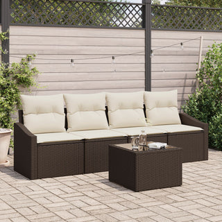 5-teilige Garten-Essgruppe mit Kissen Braun Poly Rattan