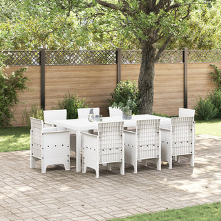9-teiliges Garten Essset mit Kissen, Weißes Poly-Rattan