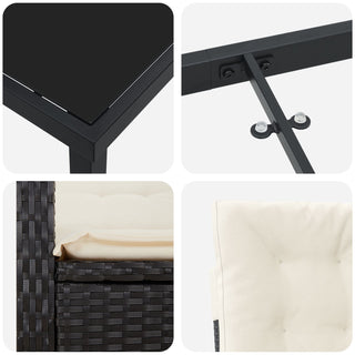 3-teiliges Garten-Essenset mit Kissen Schwarz Poly-Rattan