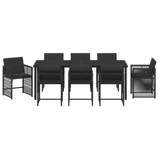 9-teiliges Garten Essset mit Kissen Schwarz Poly Rattan