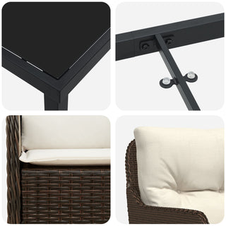 5-teiliger Garten-Ess-Set mit Kissen Braun Poly Rattan