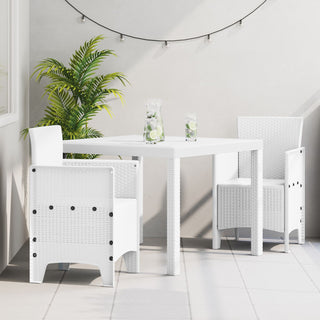 3-teiliges Garten Esstisch Set Weiß Poly Rattan