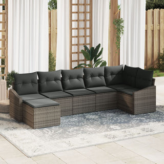7-teiliges Garten Essset mit Kissen Grau Poly Rattan