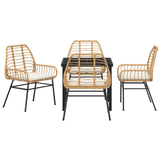 5-teiliges Garten-Ess-Set mit Kissen in Braun Poly-Rattan