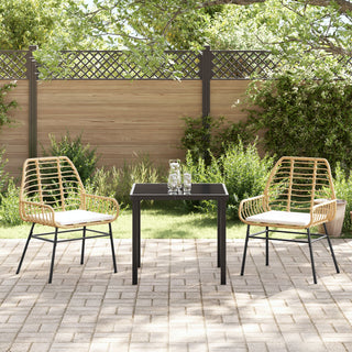 3-teiliges Garten-Ess-Set mit Kissen Braun Poly Rattan