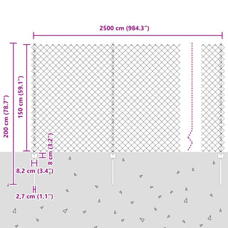 Kettenzaun Gartenzaun-Set Set aus 2 Grau Verzinkter Stahl