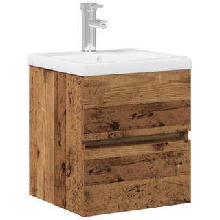 Waschbeckenunterschrank mit eingebautem Becken Schwarze Eiche Ingenieure Holz, vidaXL Waschbeckenunterschrank Alter Holz 41x38,5x45 cm Ingenieure Holz