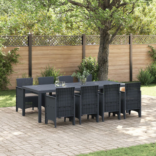 9-teiliges Garten-Ess-Set mit Kissen Anthrazit Poly-Rattan