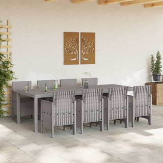 9-teiliges Garten-Essset Grau Poly-Rattan