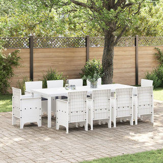 11-teiliges Garten Essgruppe mit Kissen Weiß Poly-Rattan