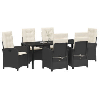 7-teiliges Garten-Essbereich-Set mit Kissen Schwarz Poly Rattan