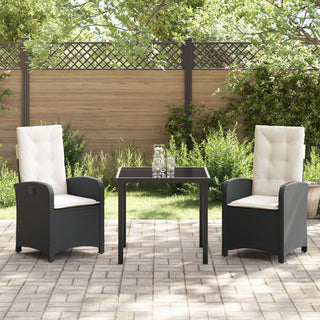 3-teiliges Garten-Essenset mit Kissen Schwarz Poly-Rattan