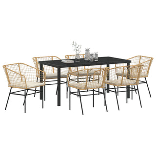 7-teiliges Garten Ess-Set mit Kissen in Braun Poly Rattan
