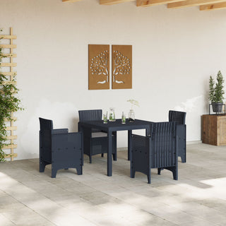 5-teiliges Garten Essset mit Kissen Anthrazit Poly Rattan