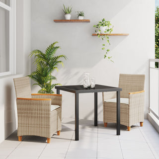 3-teiliges Garten Esstisch Set mit Kissen Beige Poly Rattan