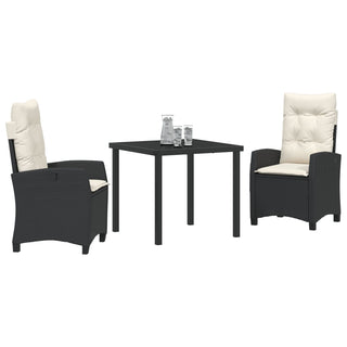 3-teiliges Gartenmöbel-Set mit Kissen Schwarz Poly-Rattan
