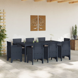 9-teiliges Garten Essset mit Kissen Anthrazit Poly-Rattan