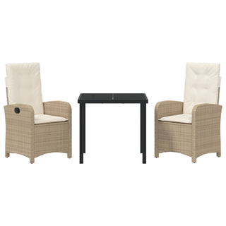 3-teiliges Garten-Dining-Set mit Kissen Beige Poly-Rattan