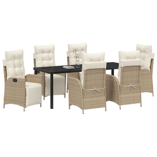 7-teiliges Garten-Esstisch-Set Beige Poly Rattan