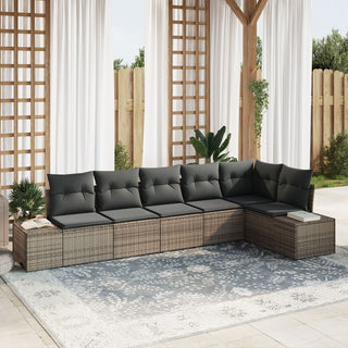 6-teiliges Garten Sofa Set mit Kissen Grau Poly Rattan