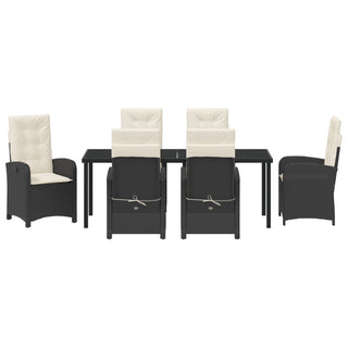 7-teiliges Garten-Essbereich-Set mit Kissen Schwarz Poly Rattan