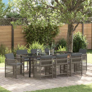 9-teiliges Garten Essset mit Kissen Grau Poly-Rattan