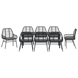 9-teiliges Garten-Essgruppen-Set mit Kissen Schwarz Poly Rattan