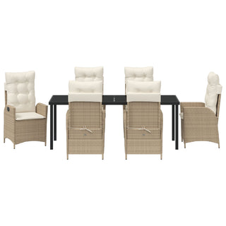 7-teiliges Garten-Essenset mit Kissen Beige Poly-Rattan