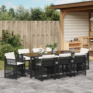 9-teiliges Garten Esszimmer Set mit Kissen in Schwarz aus Poly Rattan