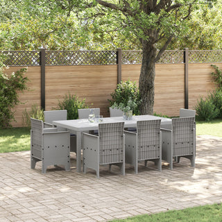 9-teilige Garten-Essgruppe mit Kissen in Hellgrau Poly-Rattan