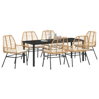 7-tlg. Garten-Essgruppe mit Kissen in Braun Poly-Rattan