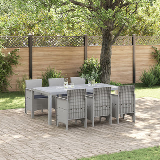7-teiliges Garten Essset mit Kissen in Hellgrau aus Poly Rattan