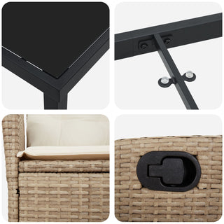 7-teiliges Garten-Essenset mit Kissen Beige Poly-Rattan