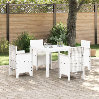 5 Teile Garten Essgruppe mit Kissen Weiß Poly Rattan