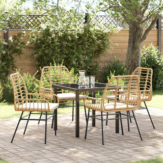 5-teiliges Garten-Ess-Set mit Kissen in Braun Poly-Rattan