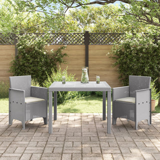 3-teiliges Garten Esszimmer Set mit Kissen in hellgrauem Poly-Rattan