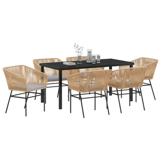 7-teiliges Garten-Ess-Set mit Kissen Braun Poly-Rattan