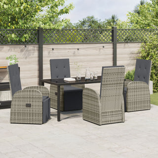5-teiliges Garten-Esszimmer-Set mit Kissen Grau Poly-Rattan