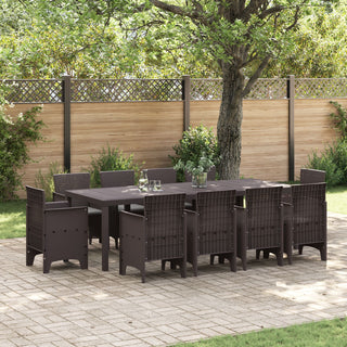 11-teiliges Garten-Essset mit Kissen Brauner Poly-Rattan