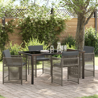 5-teiliges Garten-Dining-Set mit Kissen Grau Poly-Rattan