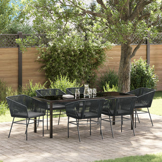 7-teiliges Garten-Esszimmer-Set mit Kissen Schwarz Poly-Rattan