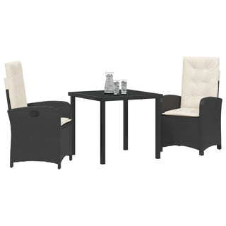 3-teiliges Garten-Essenset mit Kissen Schwarz Poly-Rattan